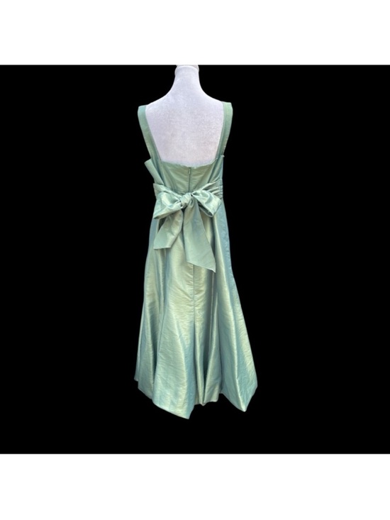 Mint Shimmer Satin Bow Back Midi Dress Vacation Resort Wedding Guest A-Line 12 - Picture 2 of 8